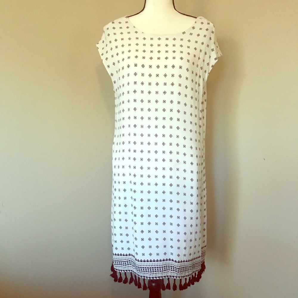 Madewell white and black dress with fringe size M